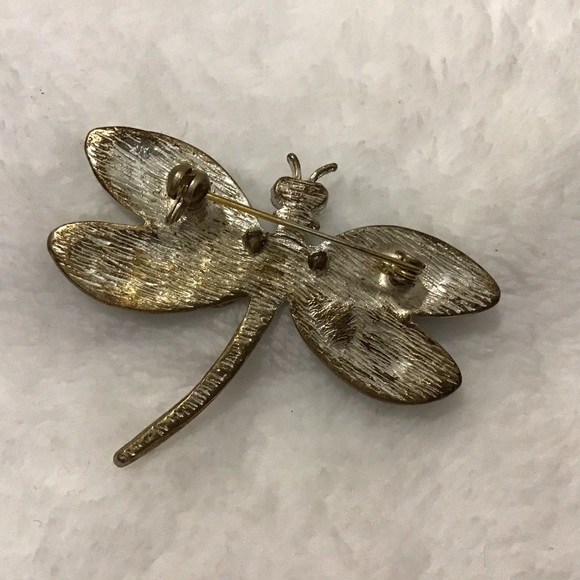 Dragonfly Blue Enamel Brooch Rhinestones - Picture 3 of 4
